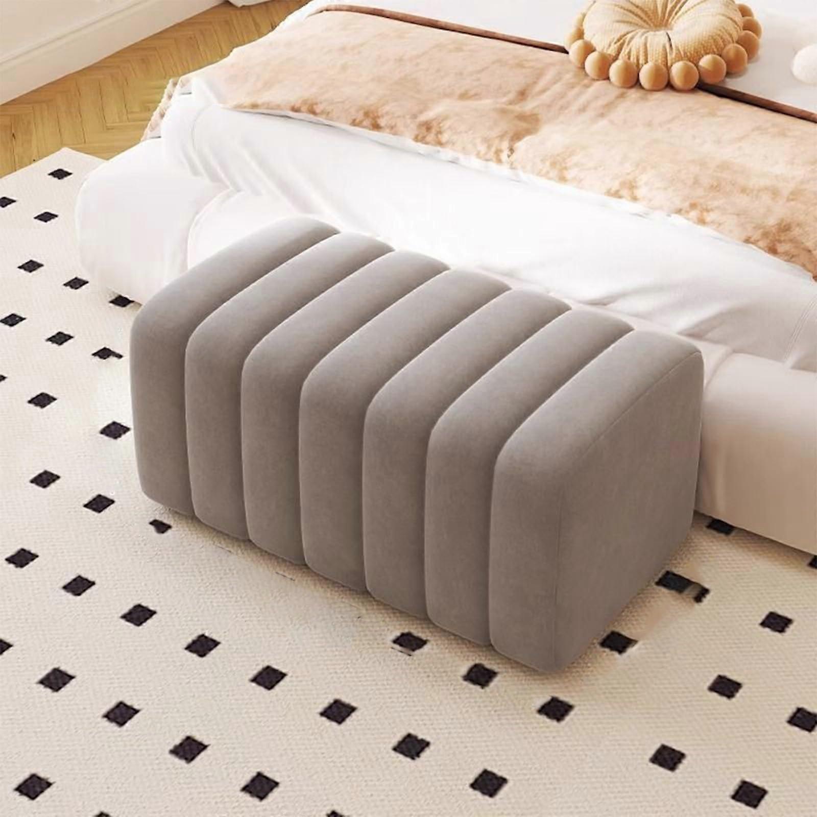 Upholstered Bench with Solid Wood Frame and Padded Seat for Bedroom, Entryway, Bed End, 60cm Light Gray