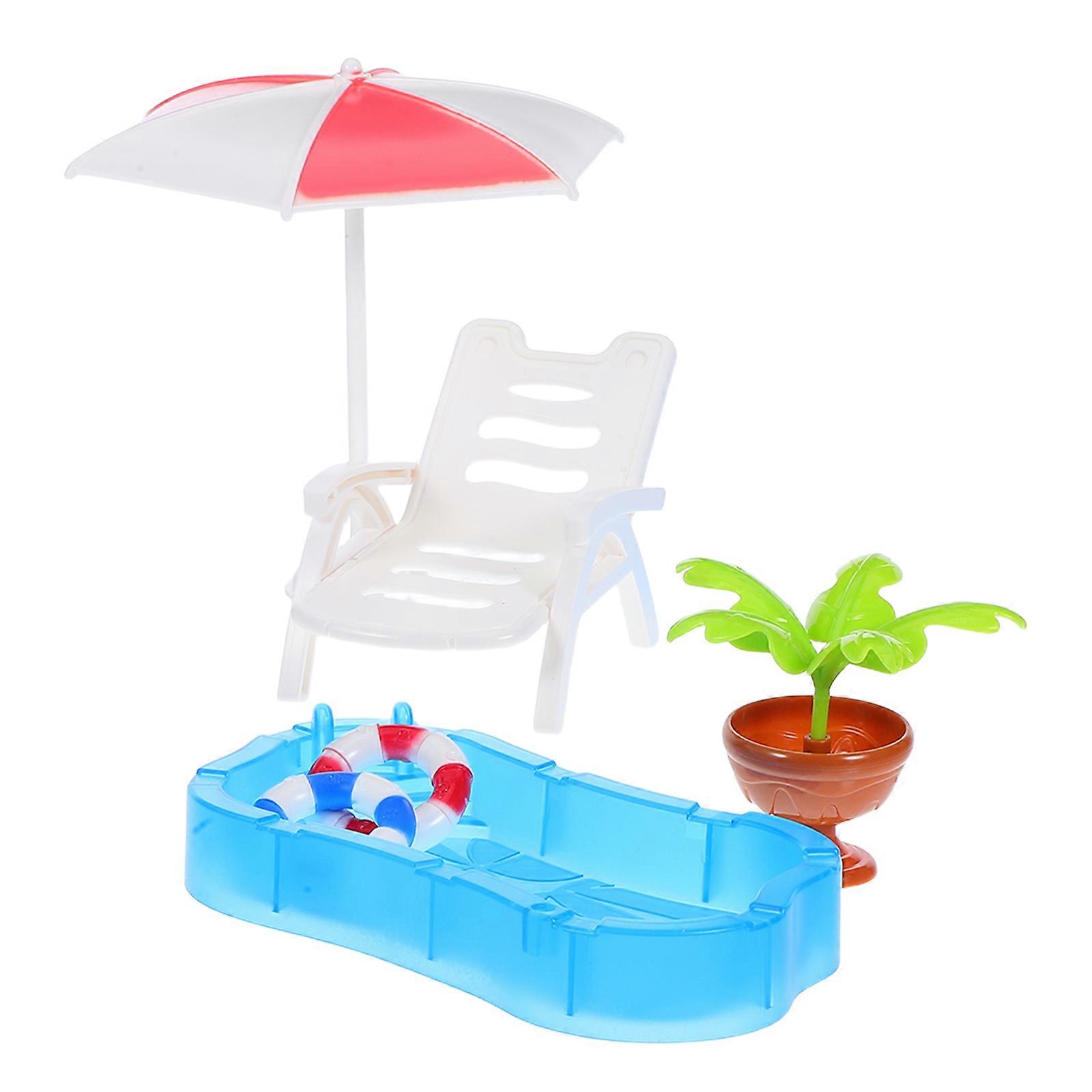 Mini Dollhouse Swimming Pool Set for Kids Play with Realistic Beach Scene