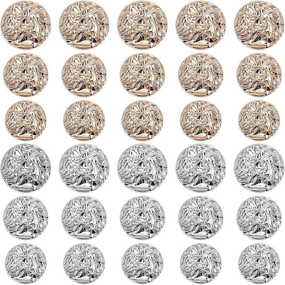 30Pcs 1 Hole Alloy Wrinkle Flat Round Buttons with Groove Gold Silver Irregular Shank Vintage Assorted Pattern Bulk Replacement Blazer Buttons for Sew