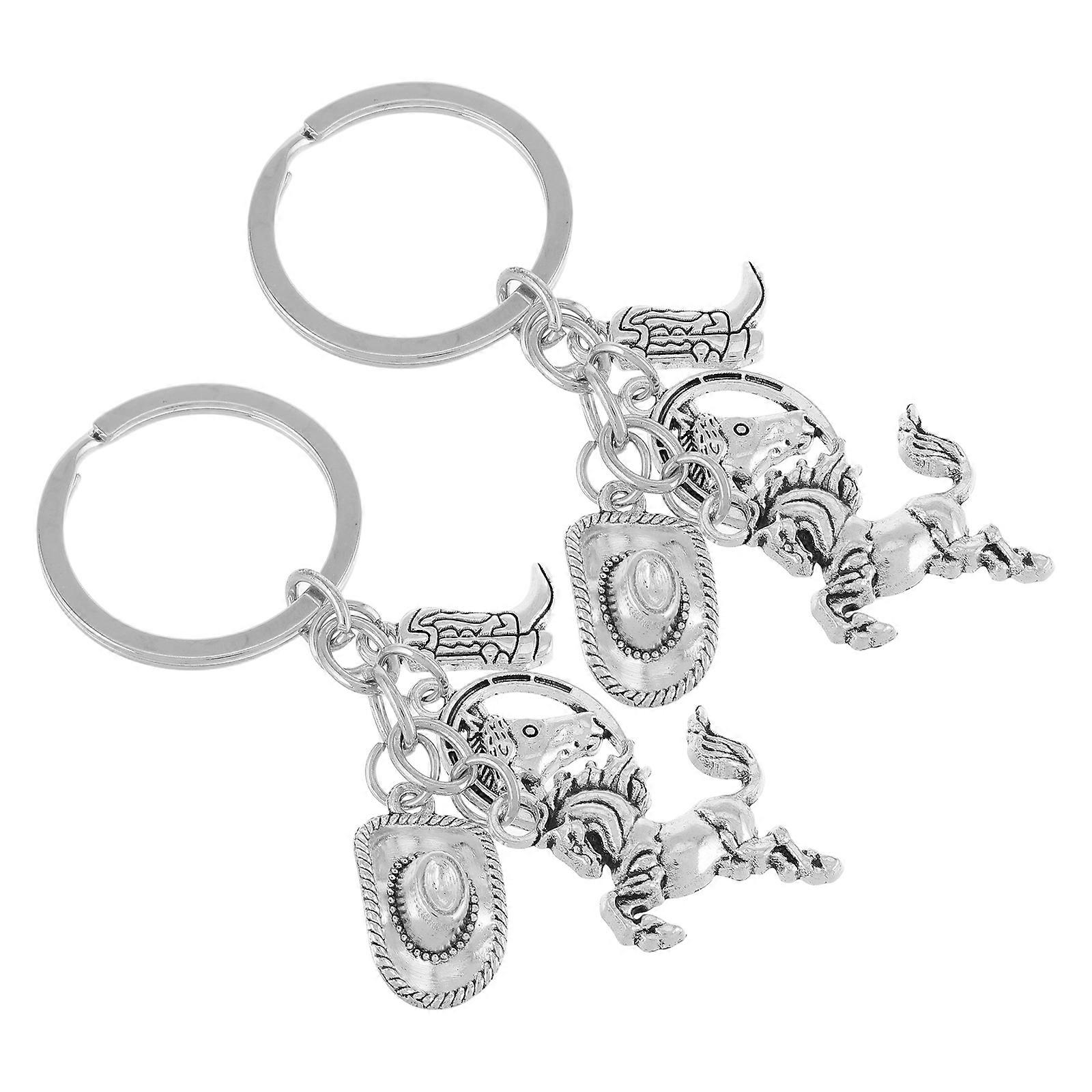 Cowboy Hats Keychain For Western Culture Enthusiasts Featuring Unique Patterns 2Pcs