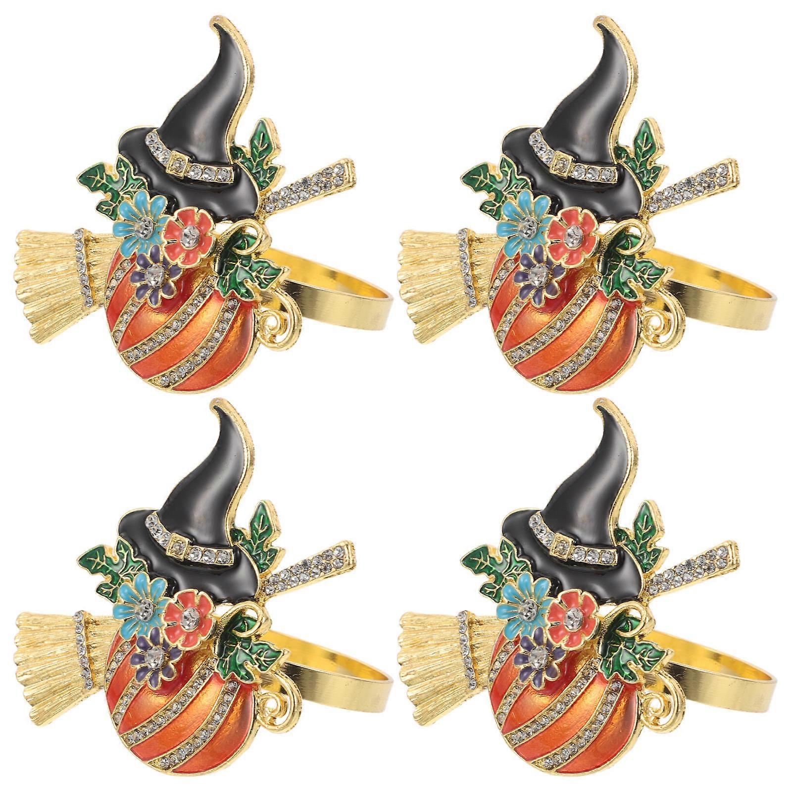 Pumpkin Napkin Holder Witch Hat Style for Party Use 4Pcs Set