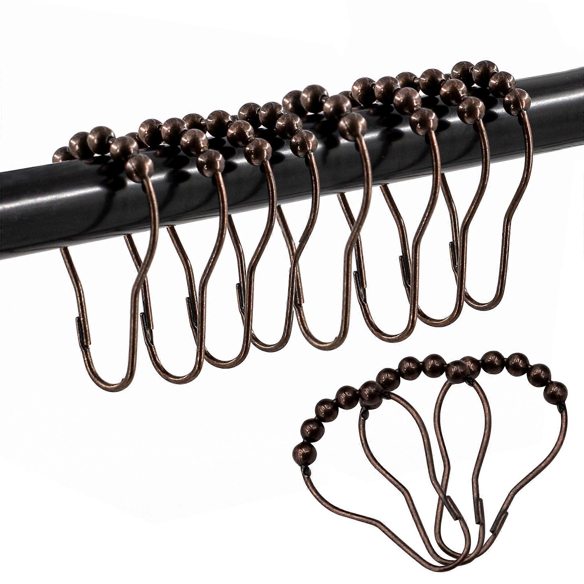 Rust Proof Stainless Steel Shower Curtain Hooks with Roller Balls, Bronze Finish, Set of 12