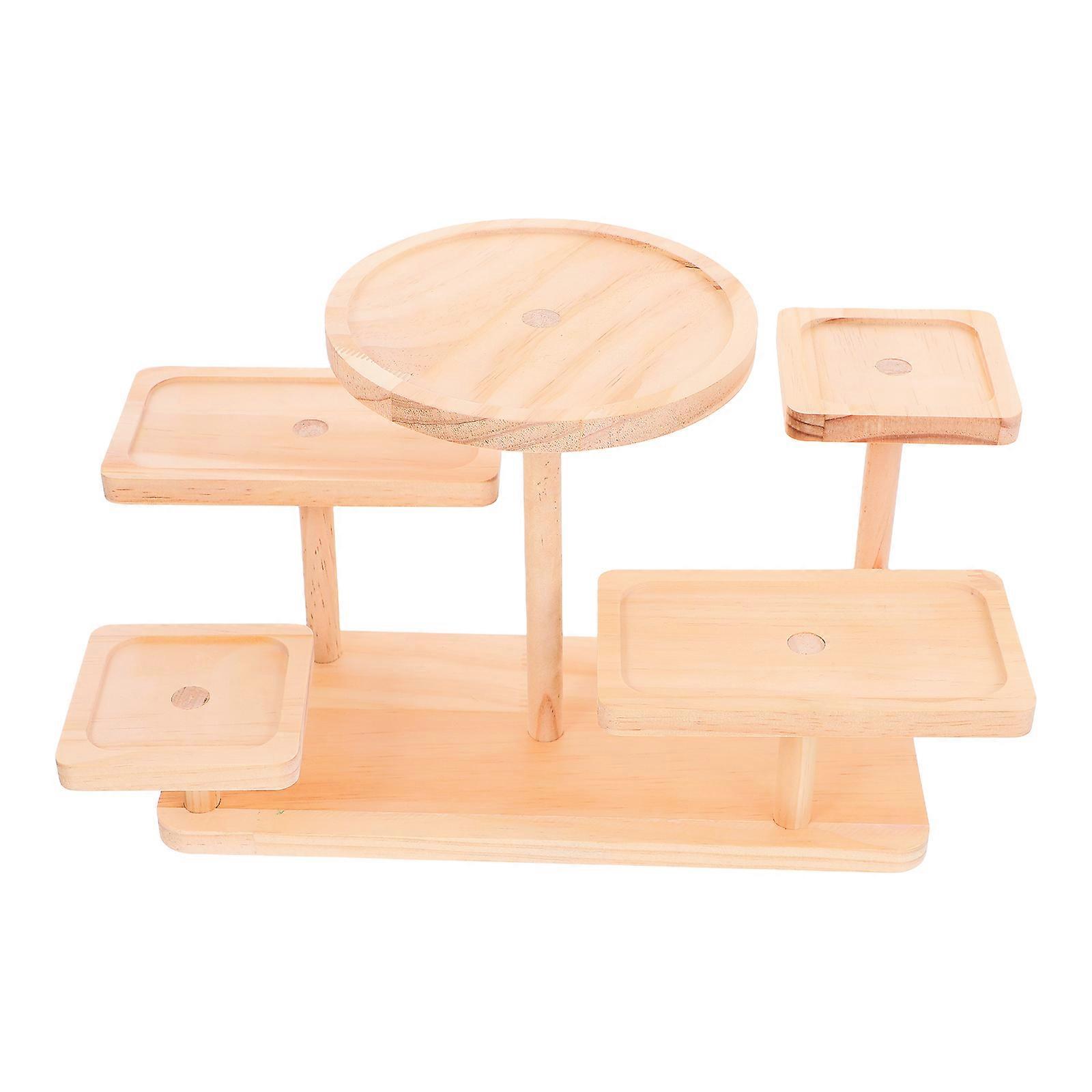 Khaki Wooden Display Risers for Cosmetics with Five Tiers Multi-Function Stand