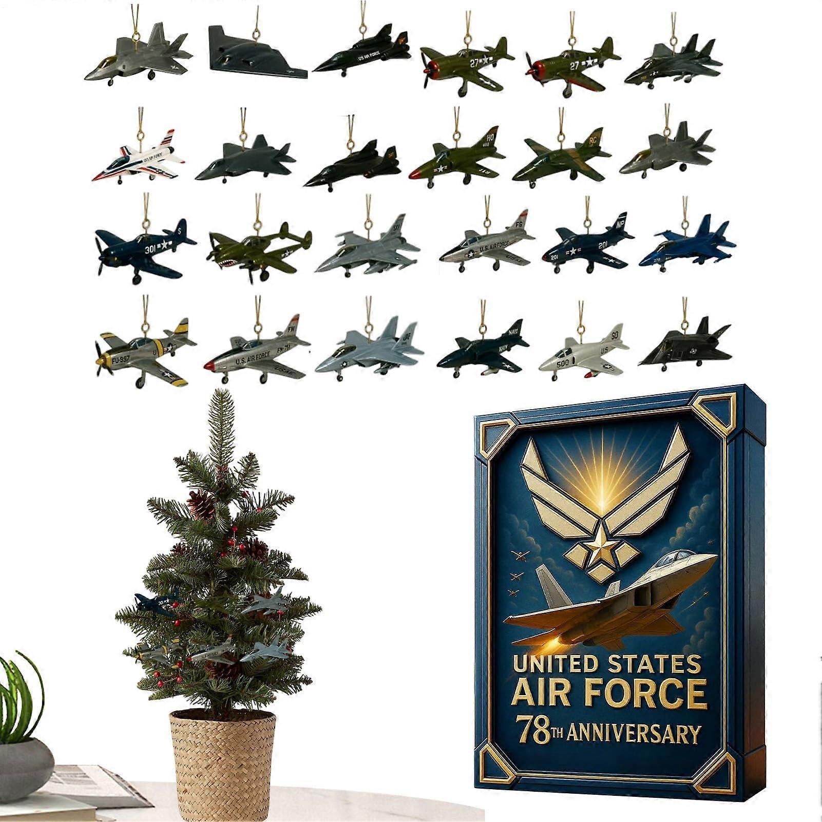 Christmas Advent Calendar with Acrylic Ornaments, Aviation Holiday Countdown Set
