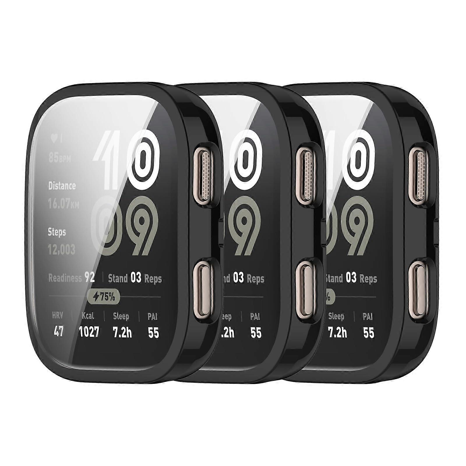 Case with Full Edge Protection and Crystal Clear Screen Protector Black 3 Pack for Amazfit Bip 6