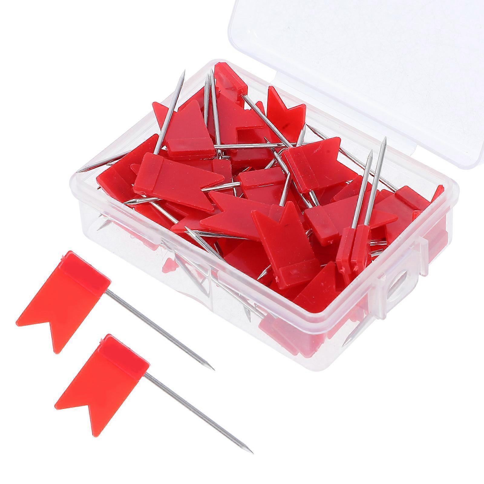 50Pcs Red Flag Push Pins Plastic Thumbtacks for Map and Board