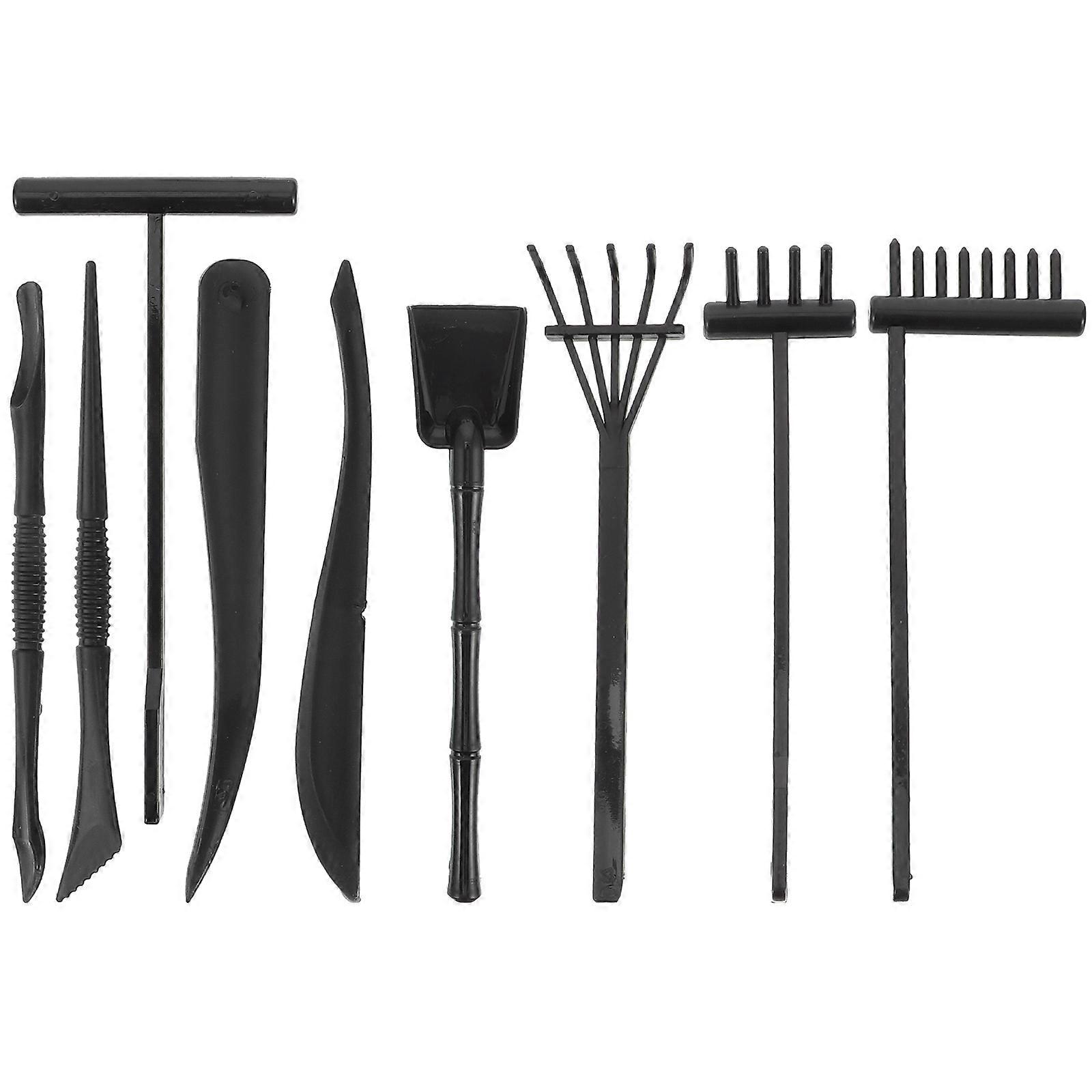 Zen Sand Garden Rake Plastic Tool for DIY Use 9Pcs Black Kit