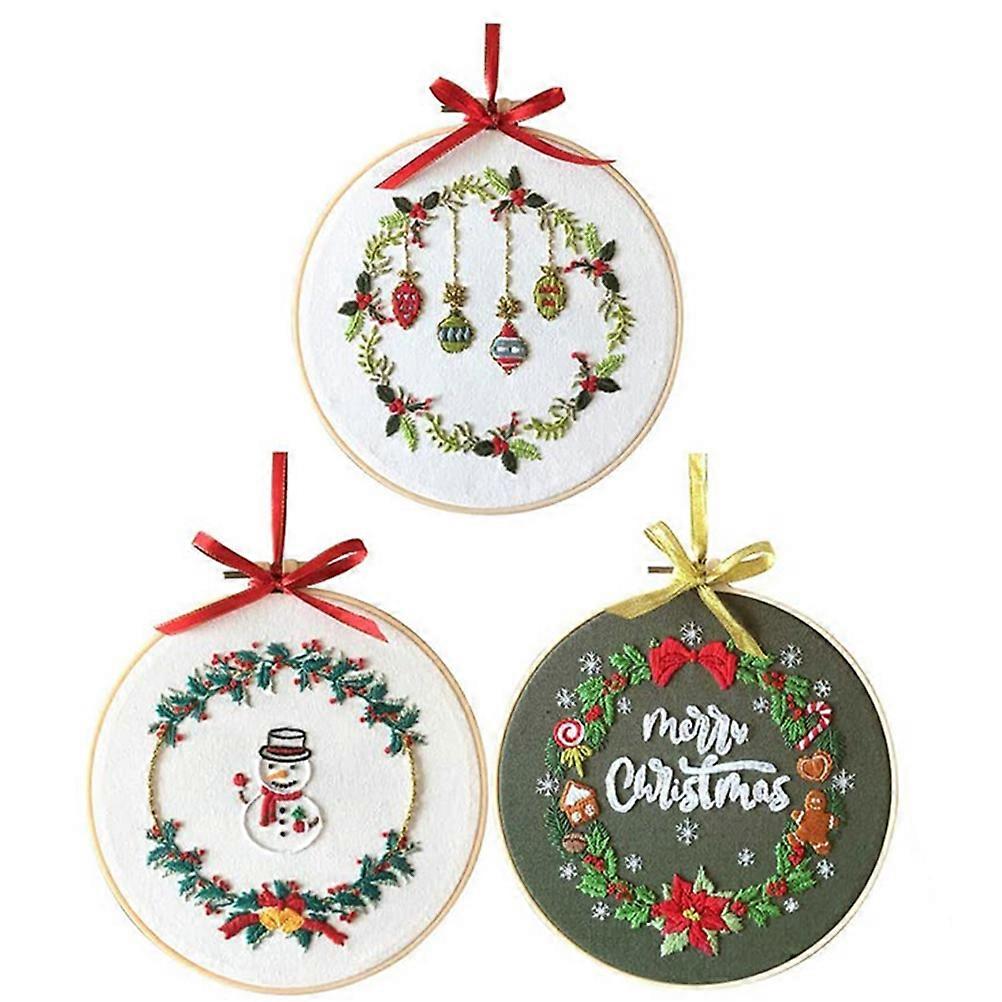 Christmas Snowman Embroidery Starter Kit for DIY Use Includes 3Sets