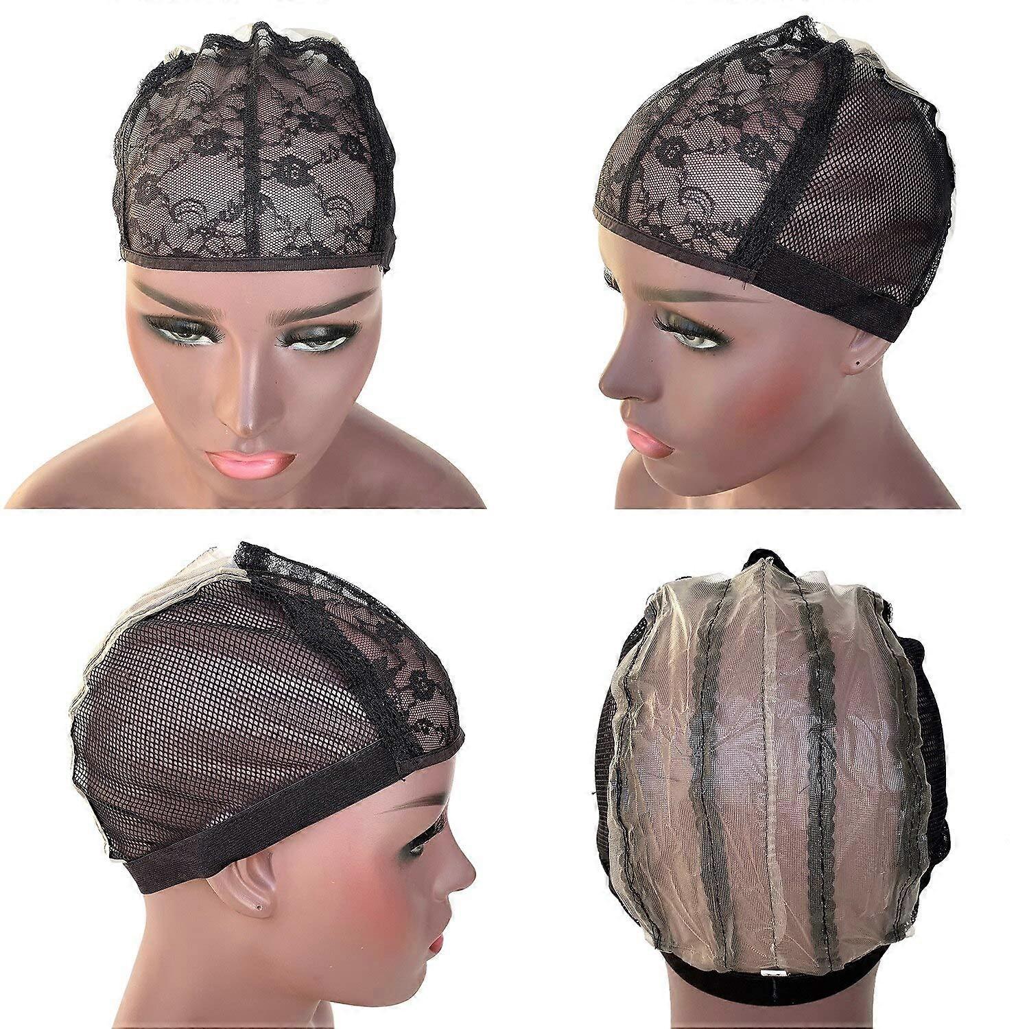 Wig Caps with Secure Elastic Band and Dissolvable Back Panel, Small Size Black 3Pack for Weaving