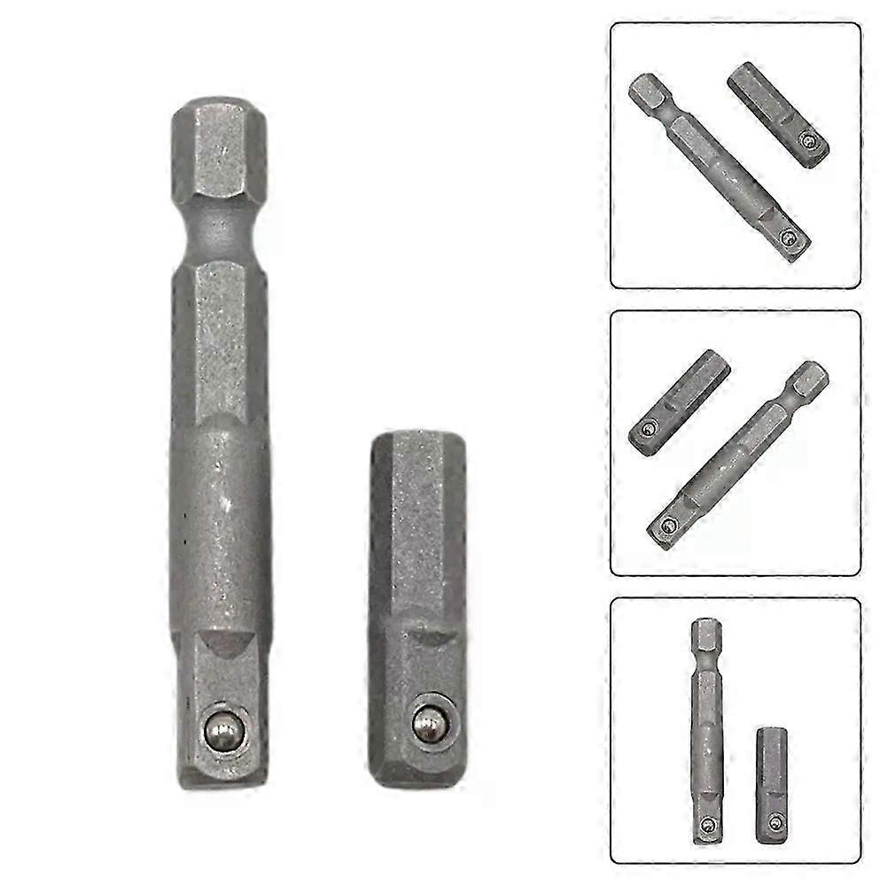 2-piece impact socket adapter set with 1/4" hex drive extension wrench converter for quick drill chuck replacement tools.