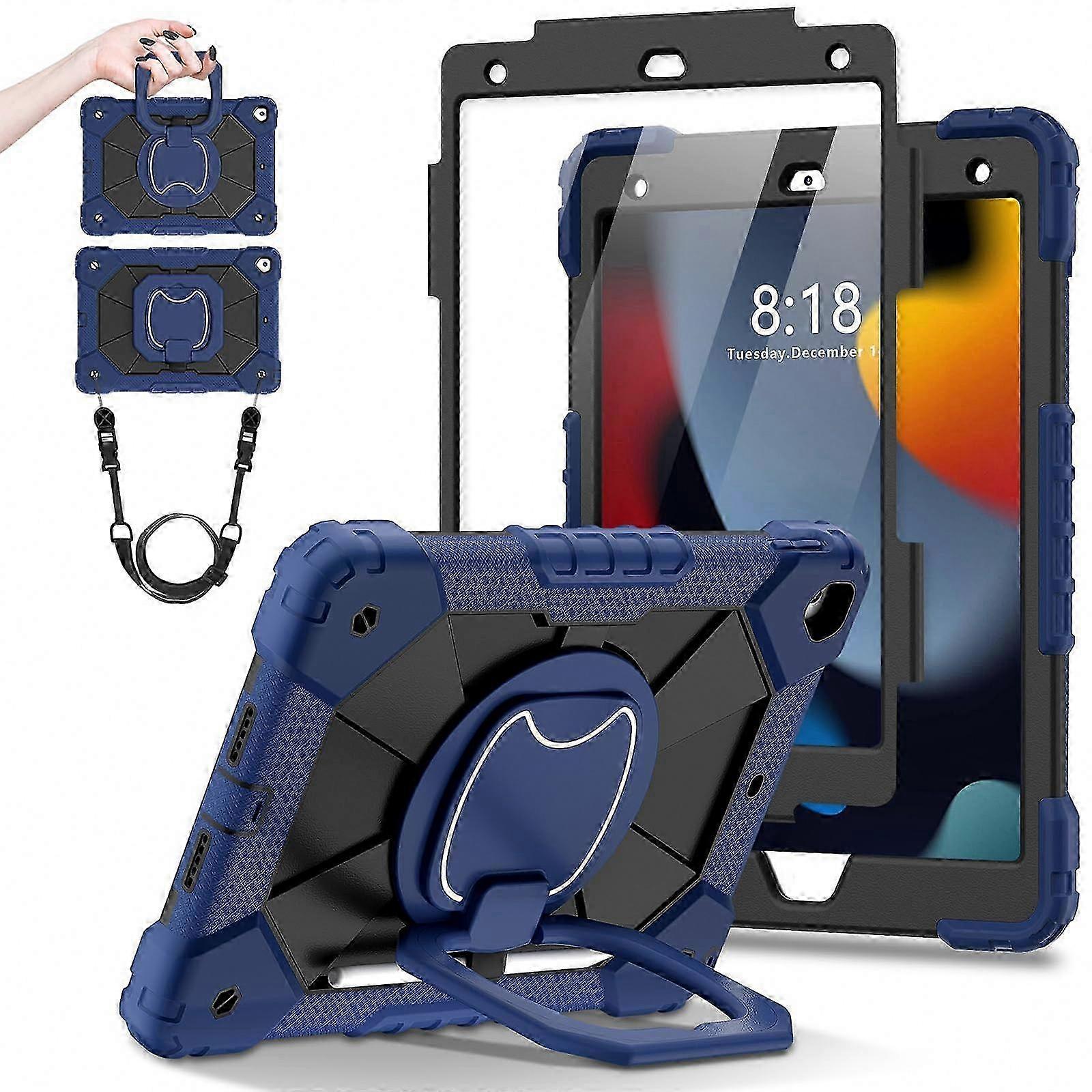 Shockproof Case with Rotating Stand and Strap for  10.2 9th/8th/7th Gen Includes Screen Protector