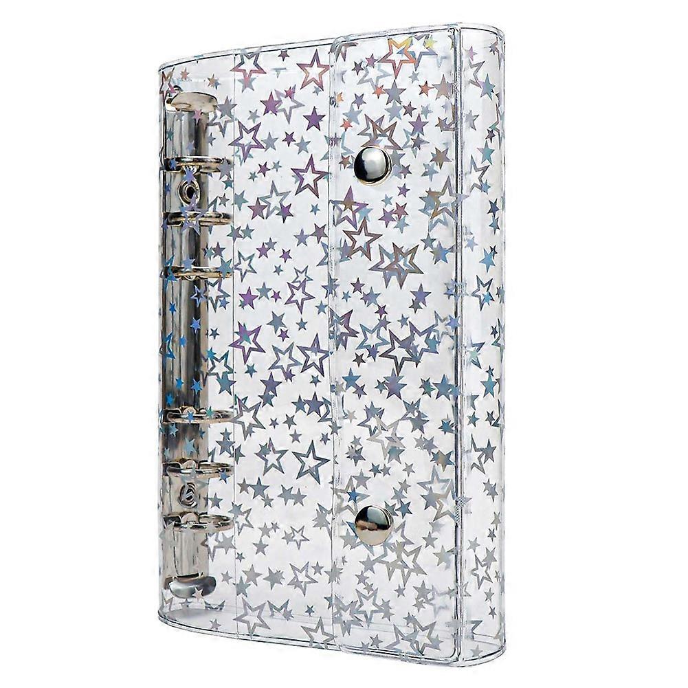 A6 Budget Binder Cover Clear PVC 6 Ring Binder Glitter Star Refillable Notebook Shell Protector with 2 Snaps