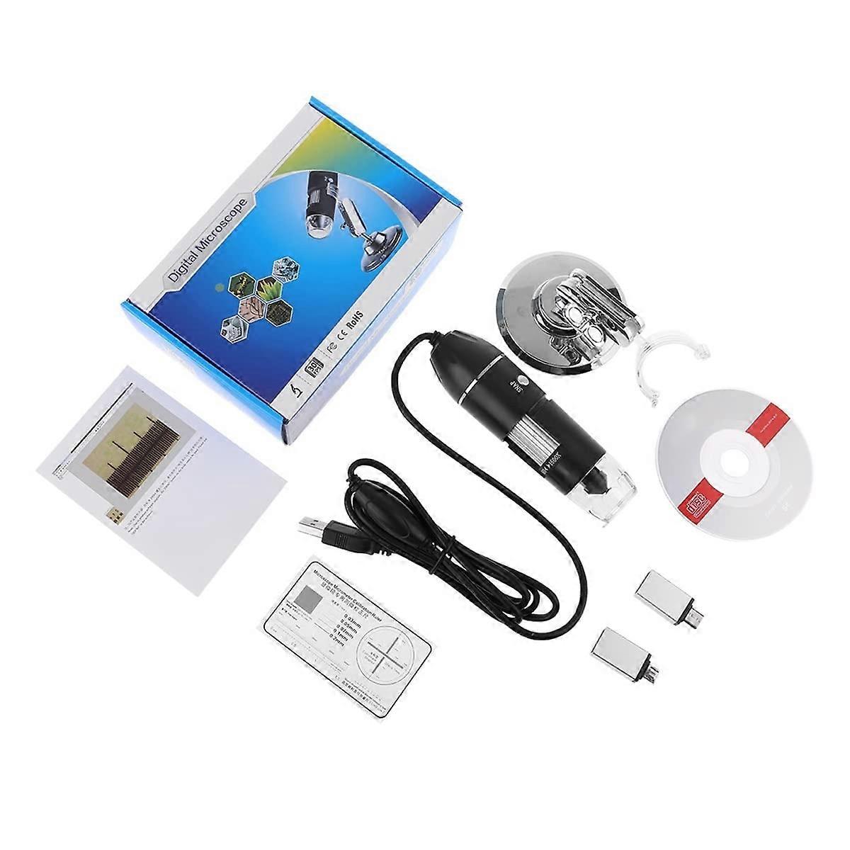 1600X USB Microscope with Adjustable LED Light for Phone and PC, Slides Included