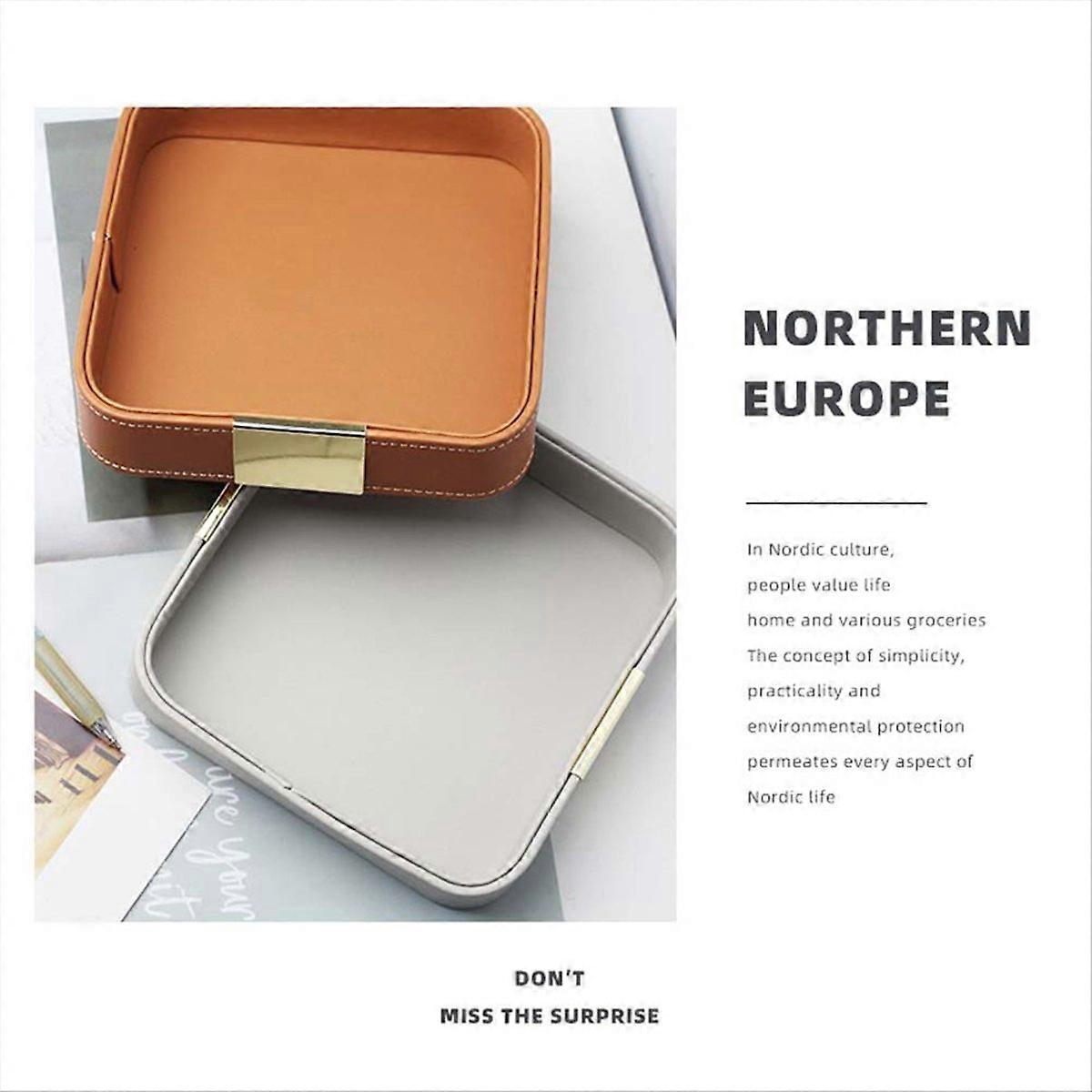 Leather Desktop Storage Tray for Watch Key Phone Wallet Container, A