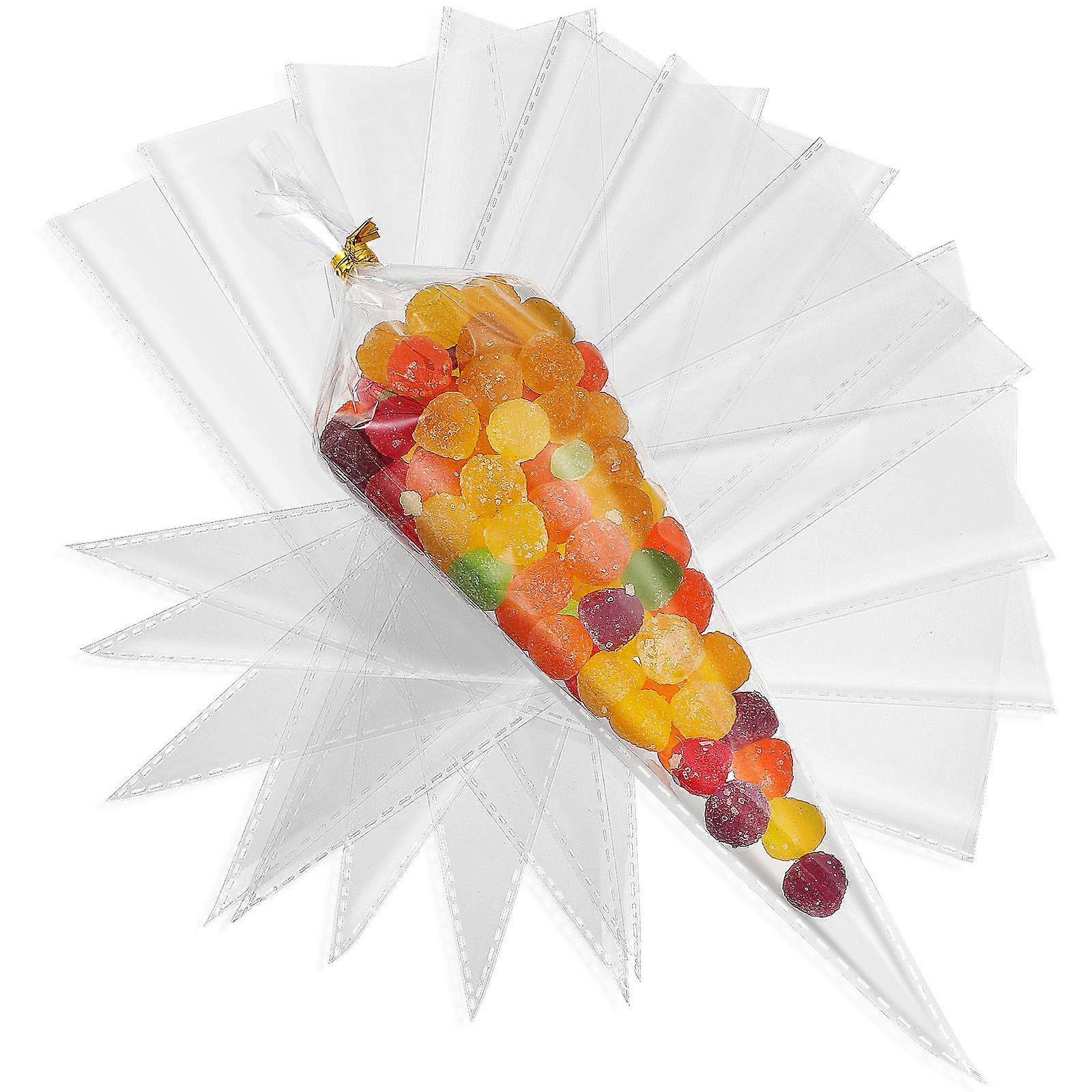 Transparent Cone Clear Cellophane Bags for Candy Packaging 1Set with Ties