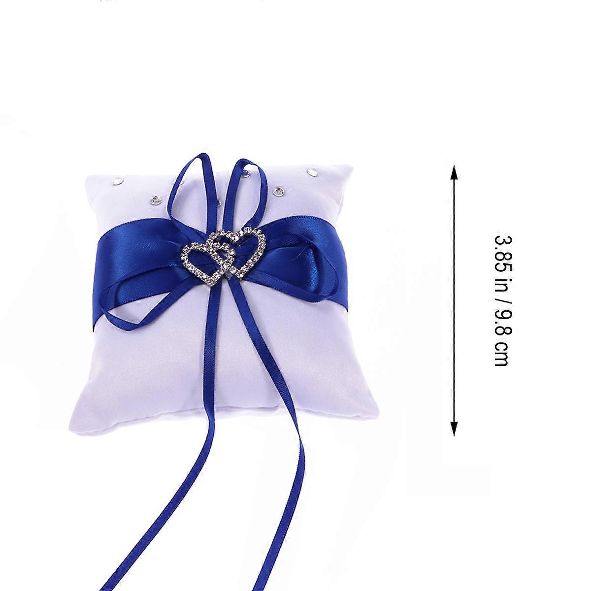 Double Heart Ring Pillow for Wedding Ceremony with Strap Blue