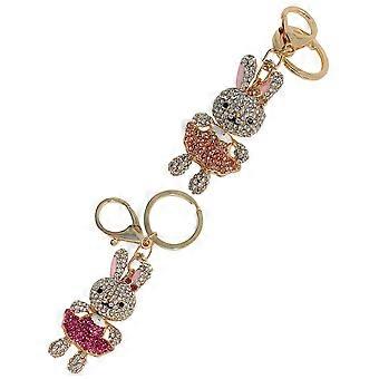 Rhinestone Bunny Keychain for Decoration 2Pcs Metal Rabbit Shape Bag Pendant