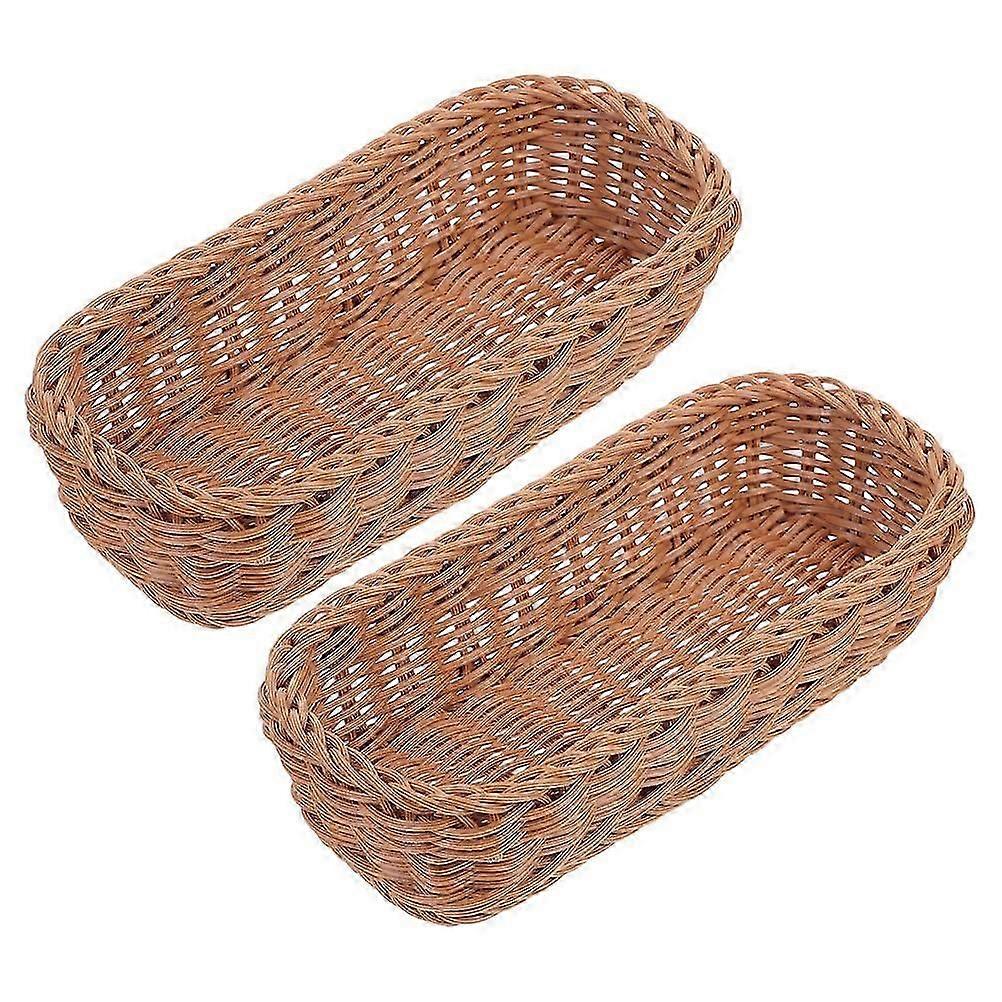2 Pcs Multipurpose Woven Basket for Dining Table, Storage Box for Cutlery, Fruits, Bread, Seasoning Jars, Sturdy Plastic & Iron, Brown