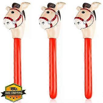 3Pc 37in Inflatable Stick Horse Head Toy Party Decoration_hz