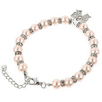 Pearl Pet Necklace for Dog Use with Bowknot in Pink Alloy Material