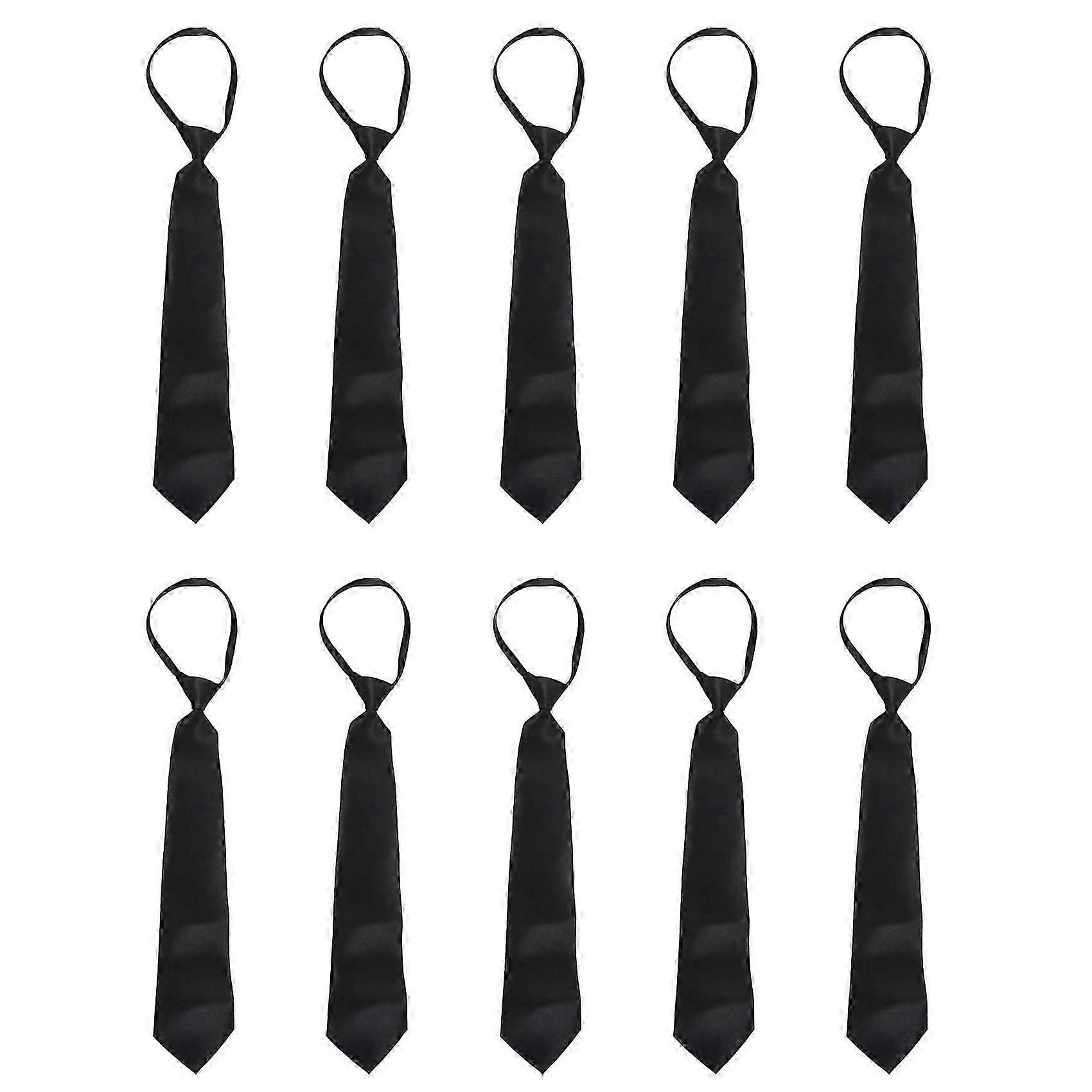 10X Men Solid Black Polyester Zip Up Necktie Smooth Zipper Tie