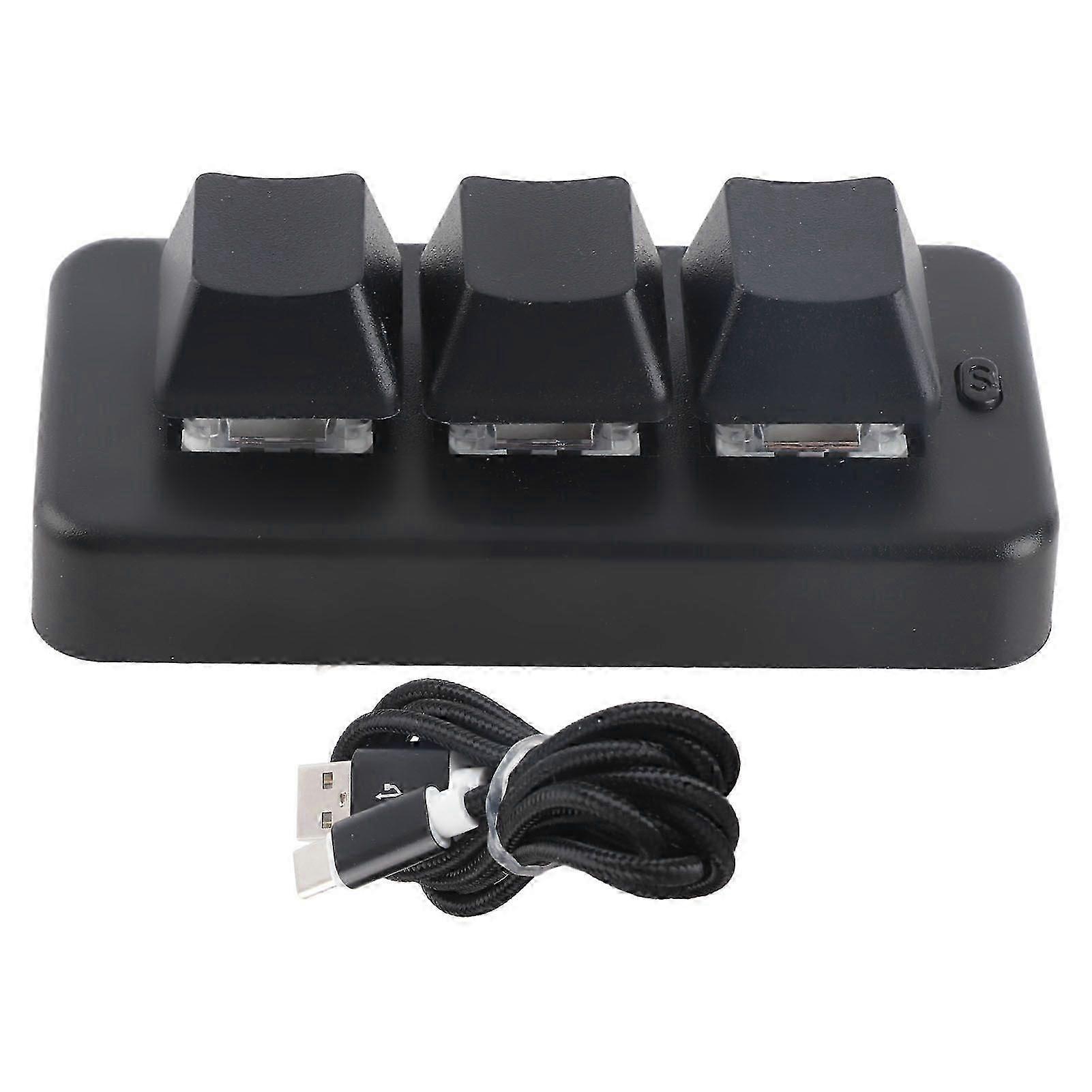3 Key Keypad RGB Backlit 3 Keys USB Interface Mini Mechanical Programmable Plug and Play Macro Keypad compatible with Computer Black