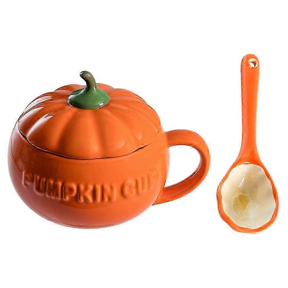 Pumpkin Shape Ceramic Cup 1Set with Spoon Halloween Creative Drinkware