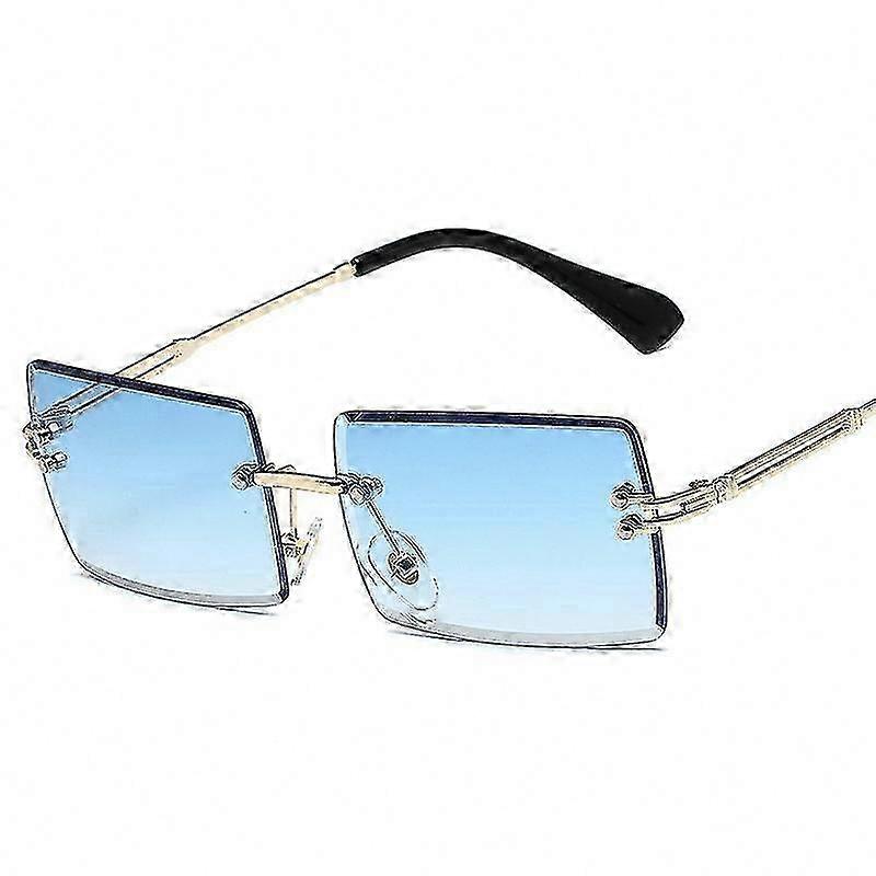 Small Rectangle Borderless Sunglasses Gold Frame Gradient Blue