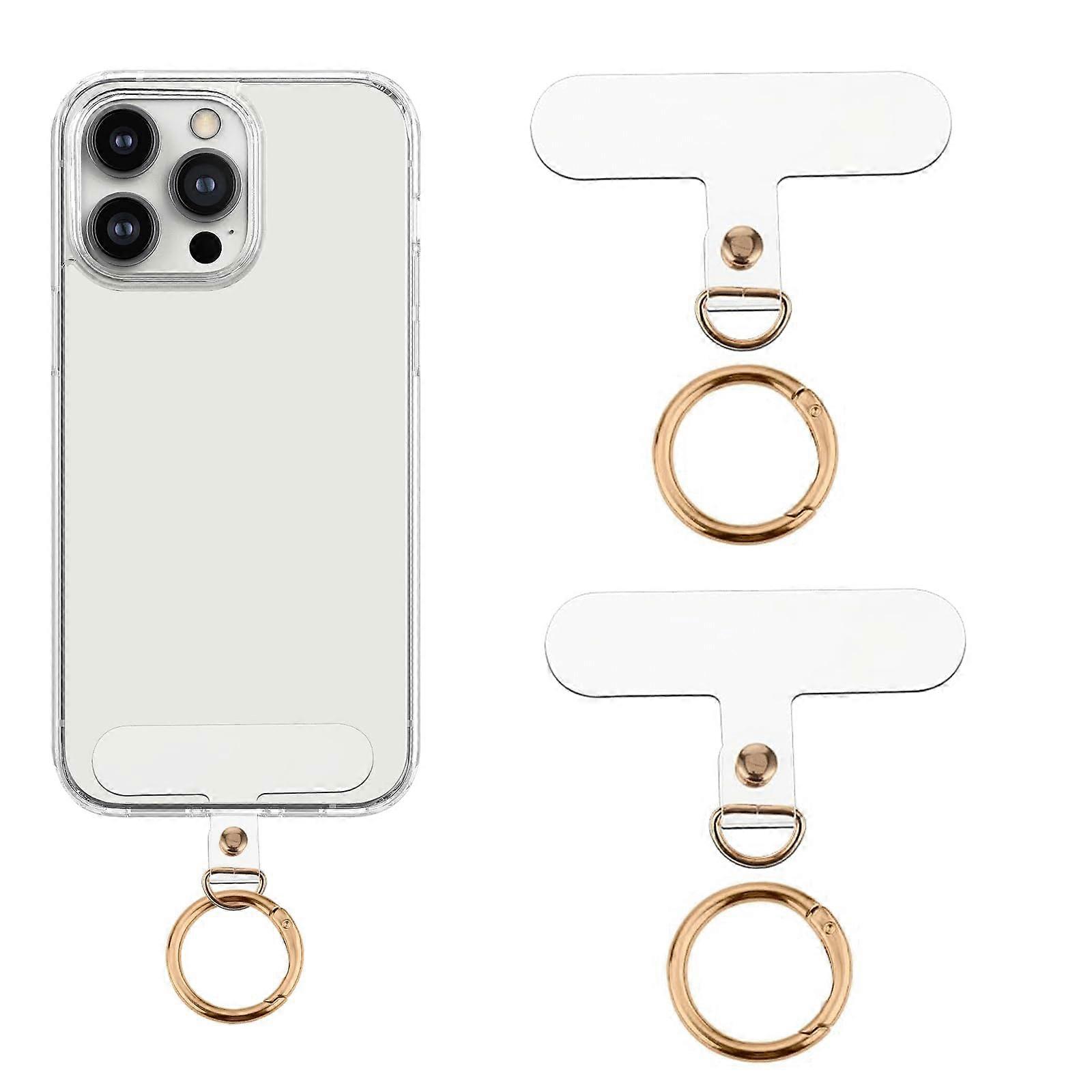 2Pack Universal Phone Lanyard Patch with Quick Attach Gold Rings, Large Secure Tether Tab for Most Cases