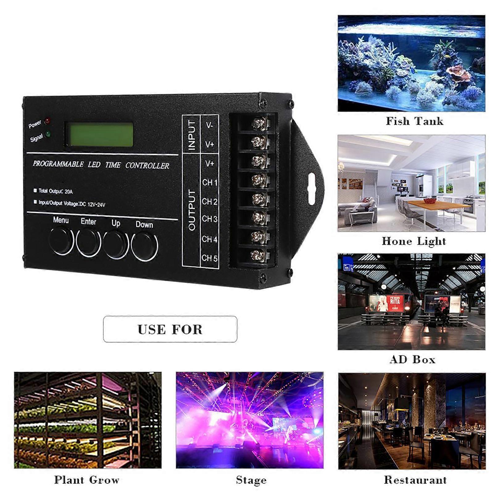 DC12/24V 20A Programmable LED Time Controller 5 Channels Color Adjustable With CD USB Cable