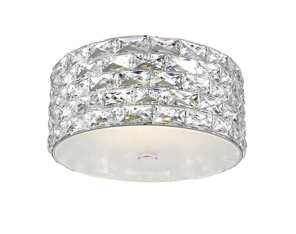 Impex Aruba 4 Light LED Flush Ceiling Light Chrome Crystal Ceiling Light