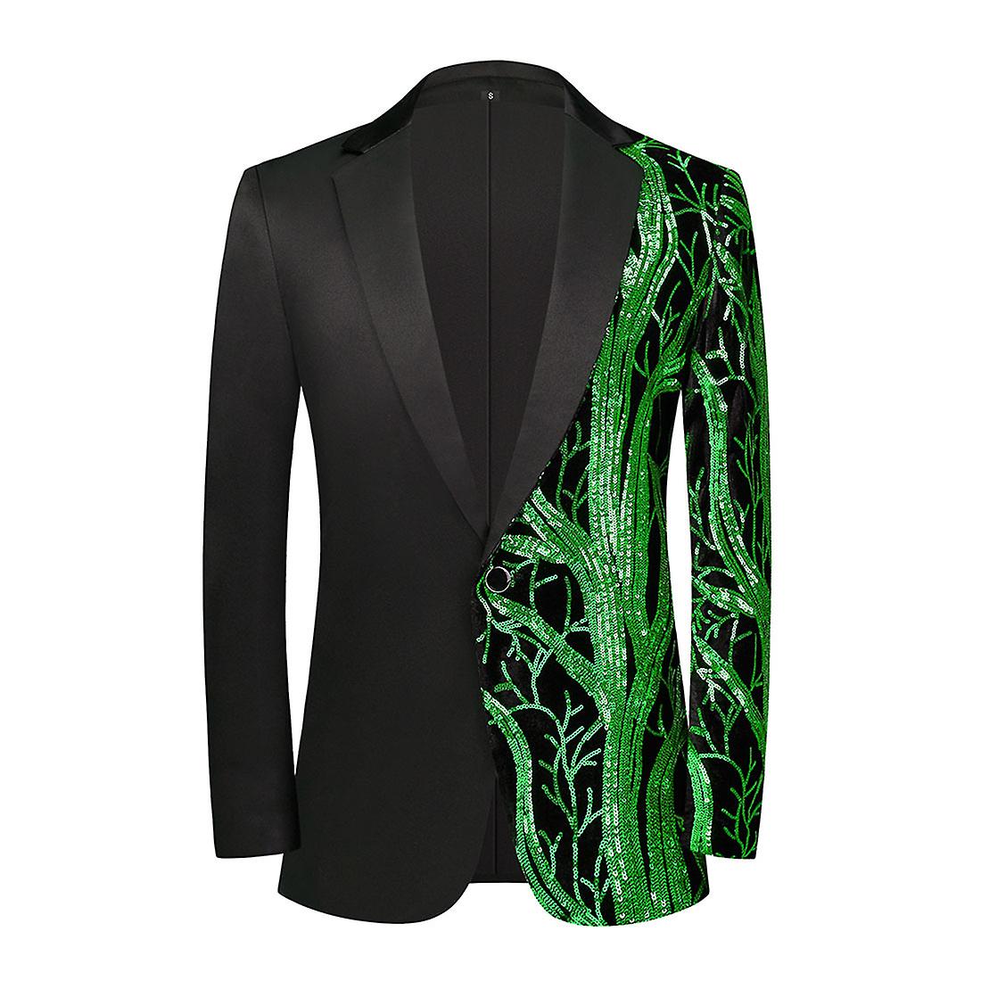Mens Fit Sequin Tree Spliced Banquet Party Blazer