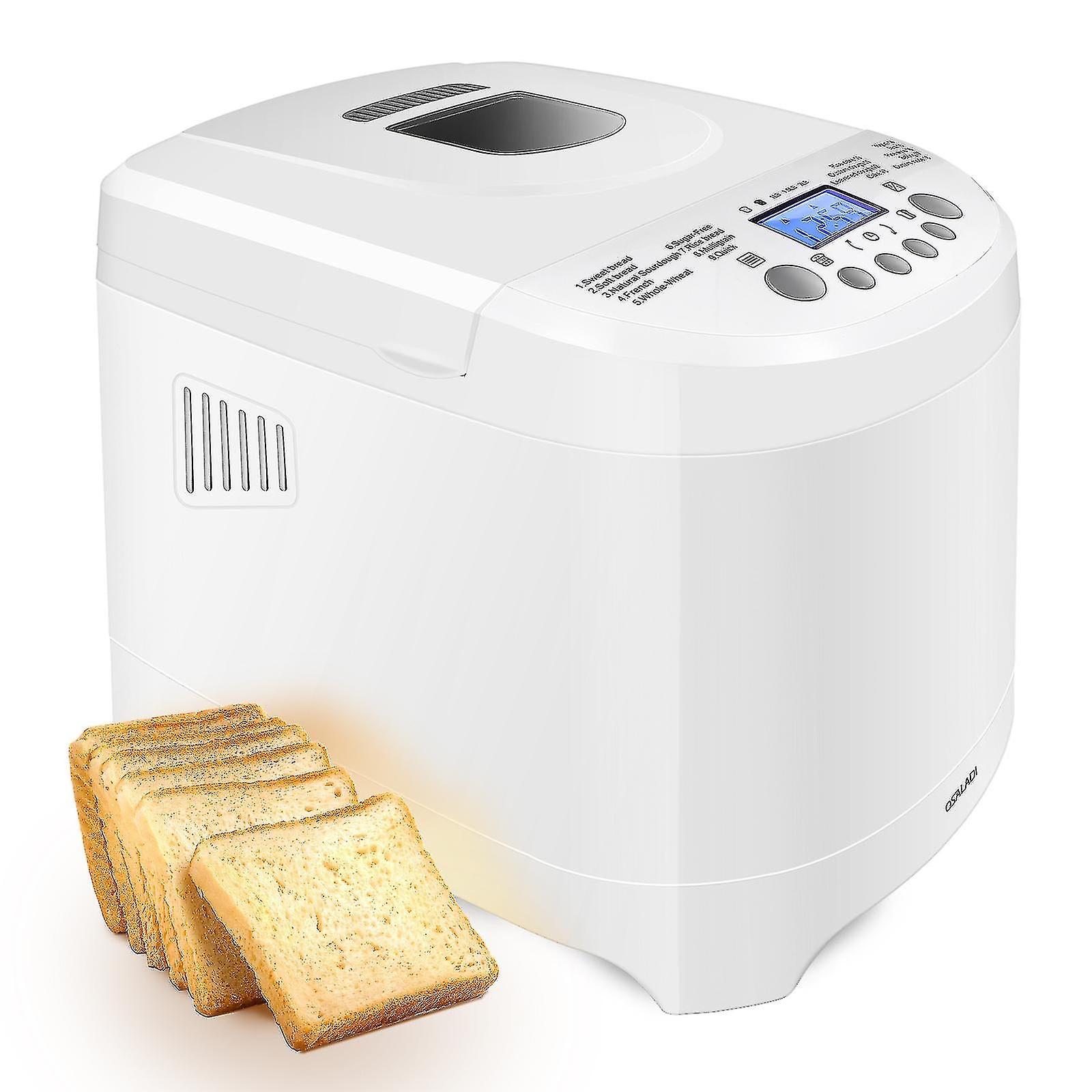 Osaladi Non-stick Bread Maker 18 Programs 15h Max. Delay Timer  Bread Machine 2lb Loaf Capacity 2 Crust Colors Household Bread Making Machine (white)