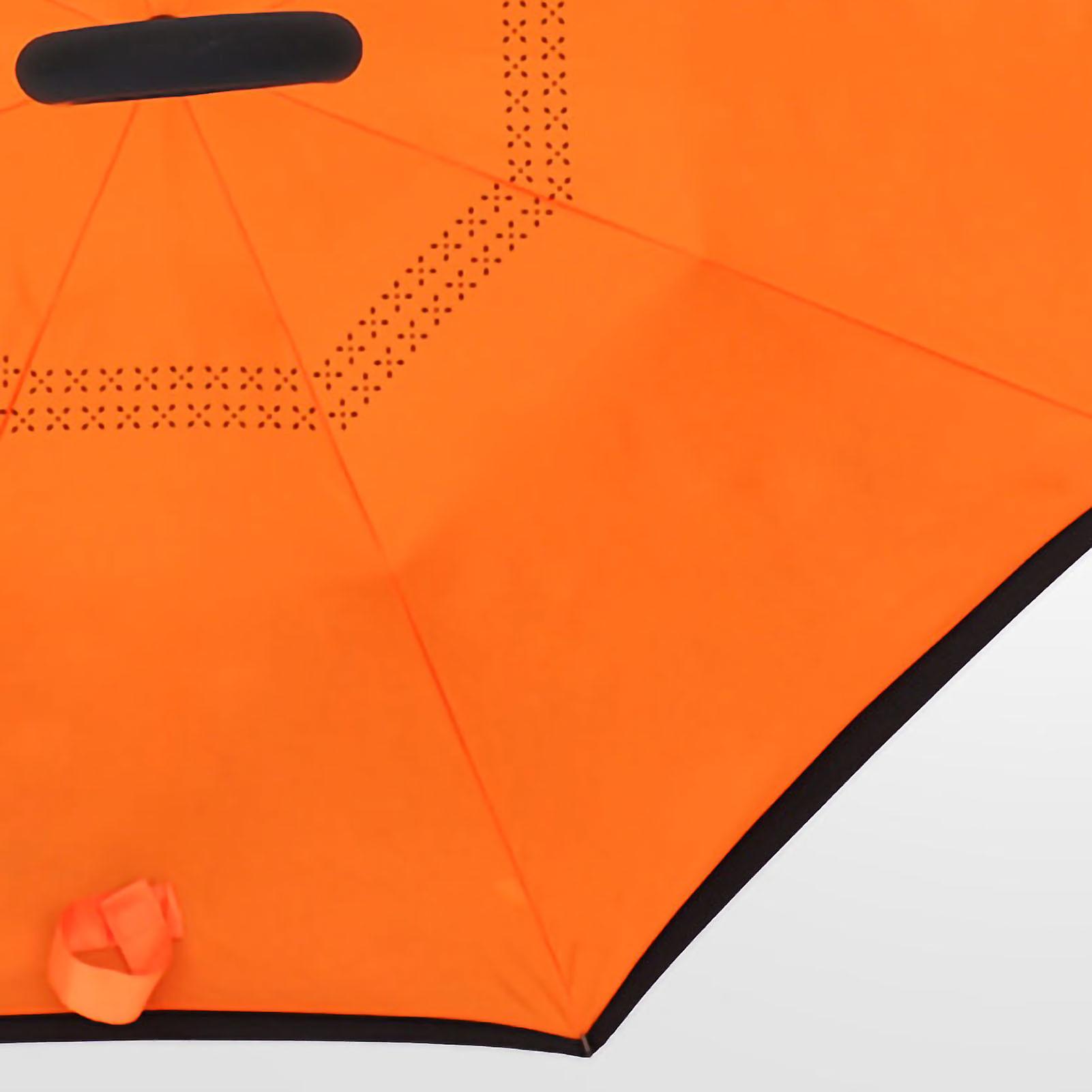 Double Reverse Regenschirm Faser Wasserdichter leichter umgekehrter Regenschirm mit C-förmigem Griff Orange 