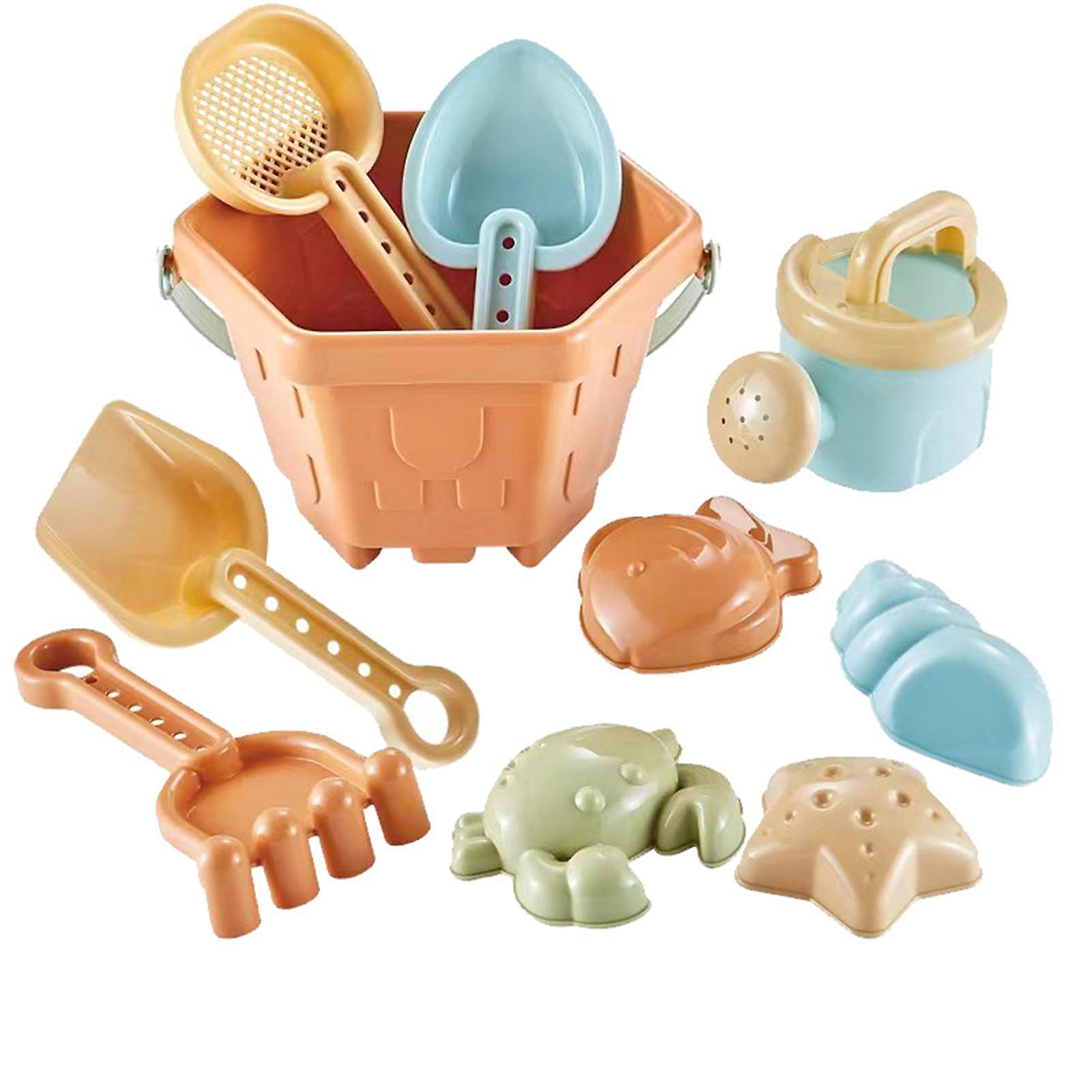 10 Pcs Beach Toys Set, Sand Molds, Shells, Bucket, Shovel, Rake, Sand Play Set for Kids and Toddlers