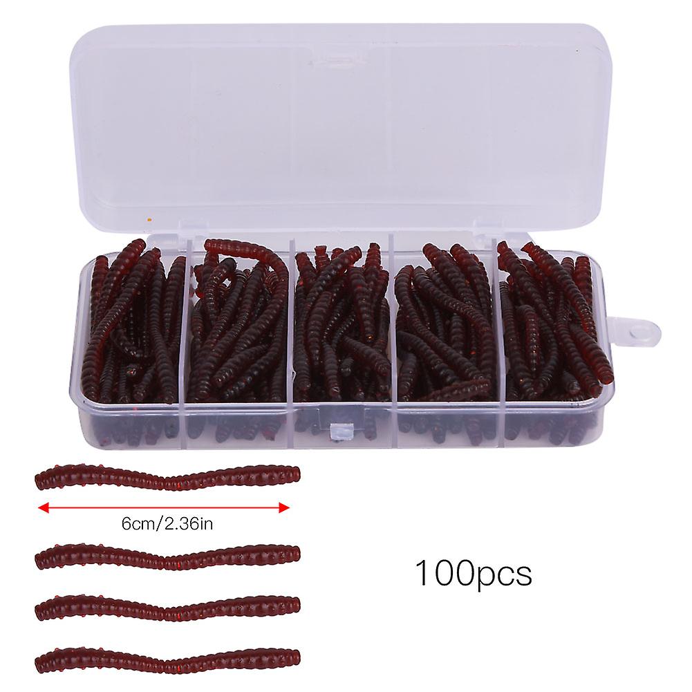 100 Stück 6cm Silikon Künstliche Wurm Angelköder Soft Bait Kit