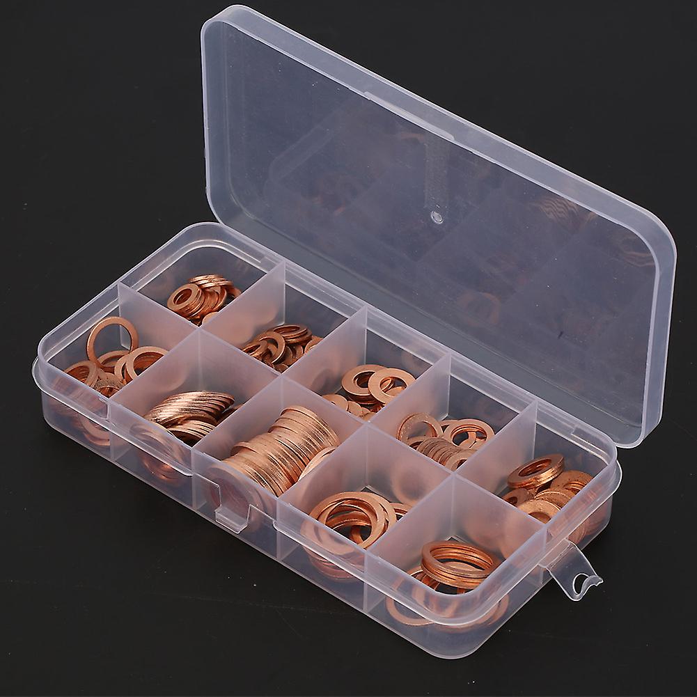 200pcs M5-M14 Copper Flat Washers Assorted Set in Box