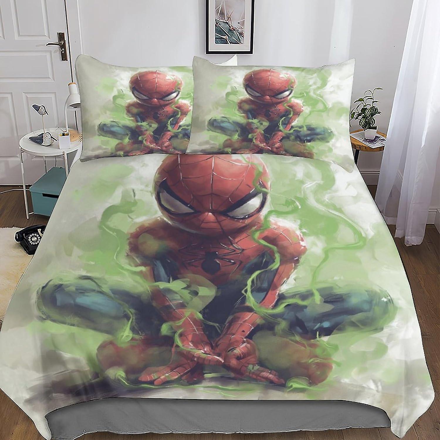 DSJackson Spider-Man 3D Print Quilt Cover 3PCs Movies Film Duvet Cover Bedding Set with Microfiber with Hidden Zipper Closure with Pillowcases for Boy