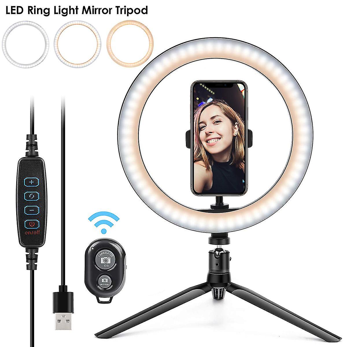 Led Ring Light Usb Desk Ring Lamp Led Desktop Ring Lights 10 Brightness Dimmable 2700-6500k With Tripod Stand For Live Streaming