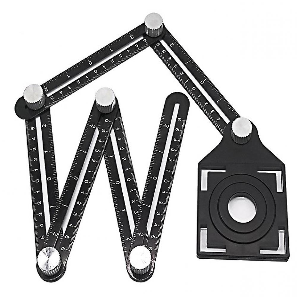 Black Multi-Angle Measuring Ruler with Positioning Hole, 6-Sided Aluminum Alloy Angle Jig Tool,Temp
