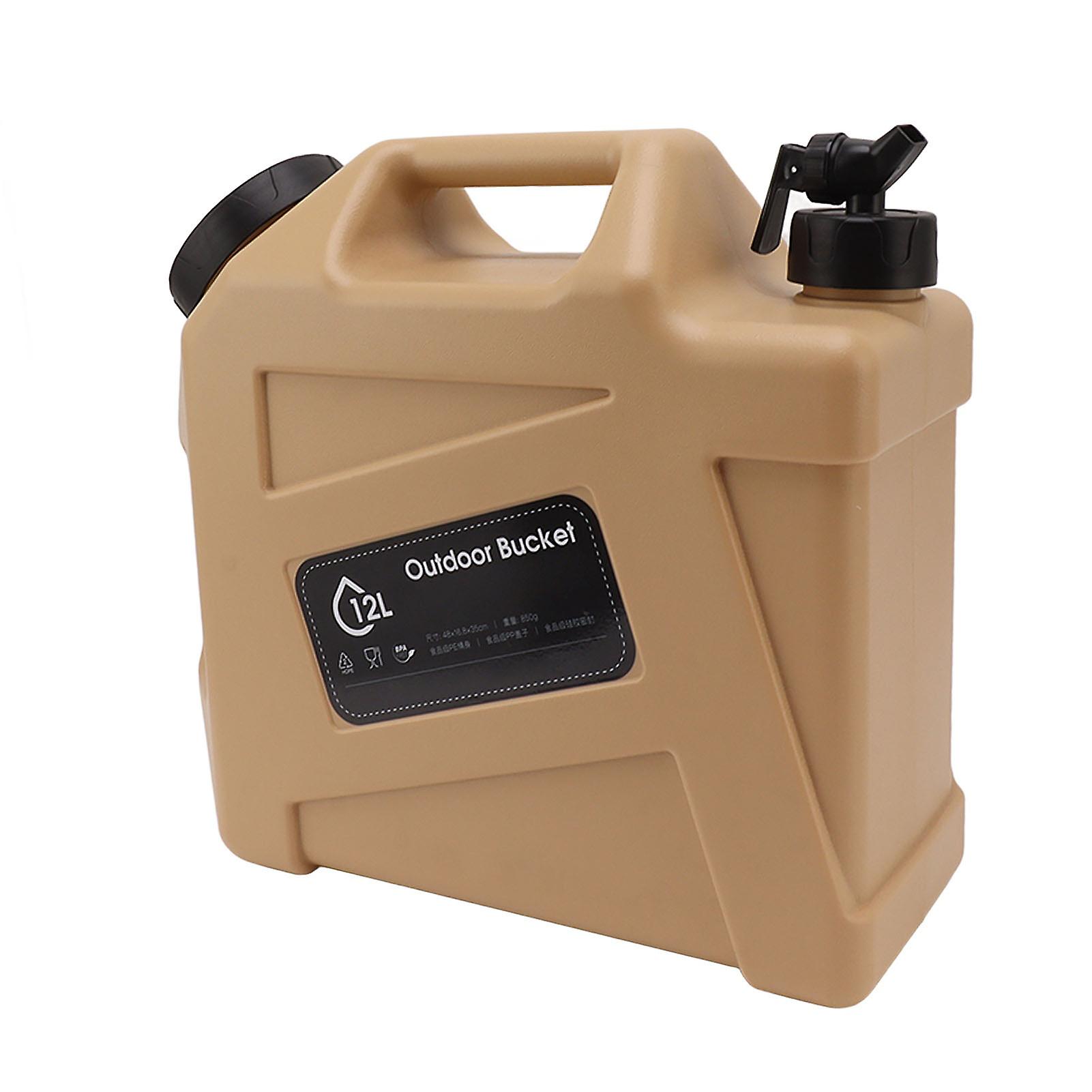Water Container 12L Large Capacity Drinking Water Storage Bucket with Valve for Camping Khaki