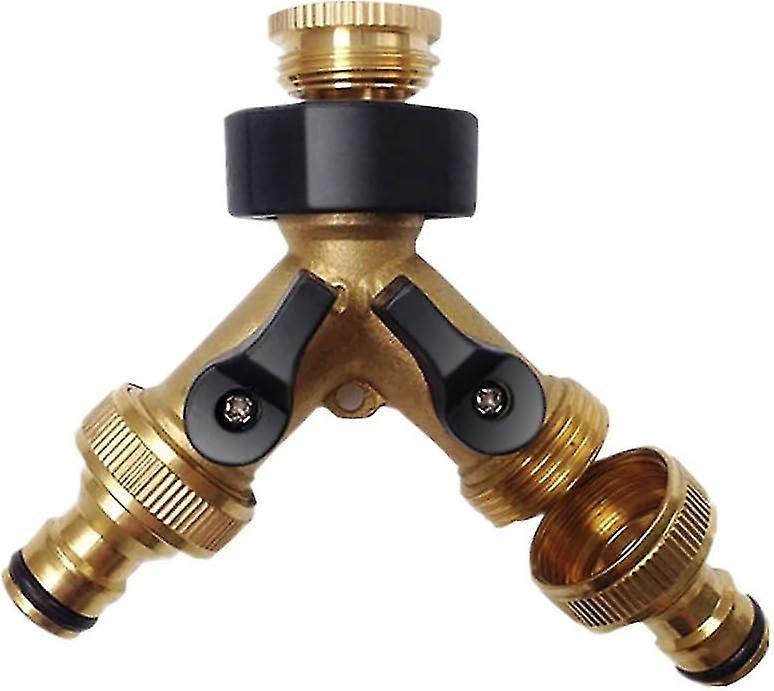 2 Way Solid Brass Hose Divider 2 Way Hose Connector w / Stop / On Valves, Tap and 3/4 "Outlets, use