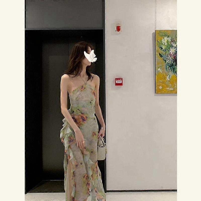 Womens Ruffle-Hem Wrap Dress L