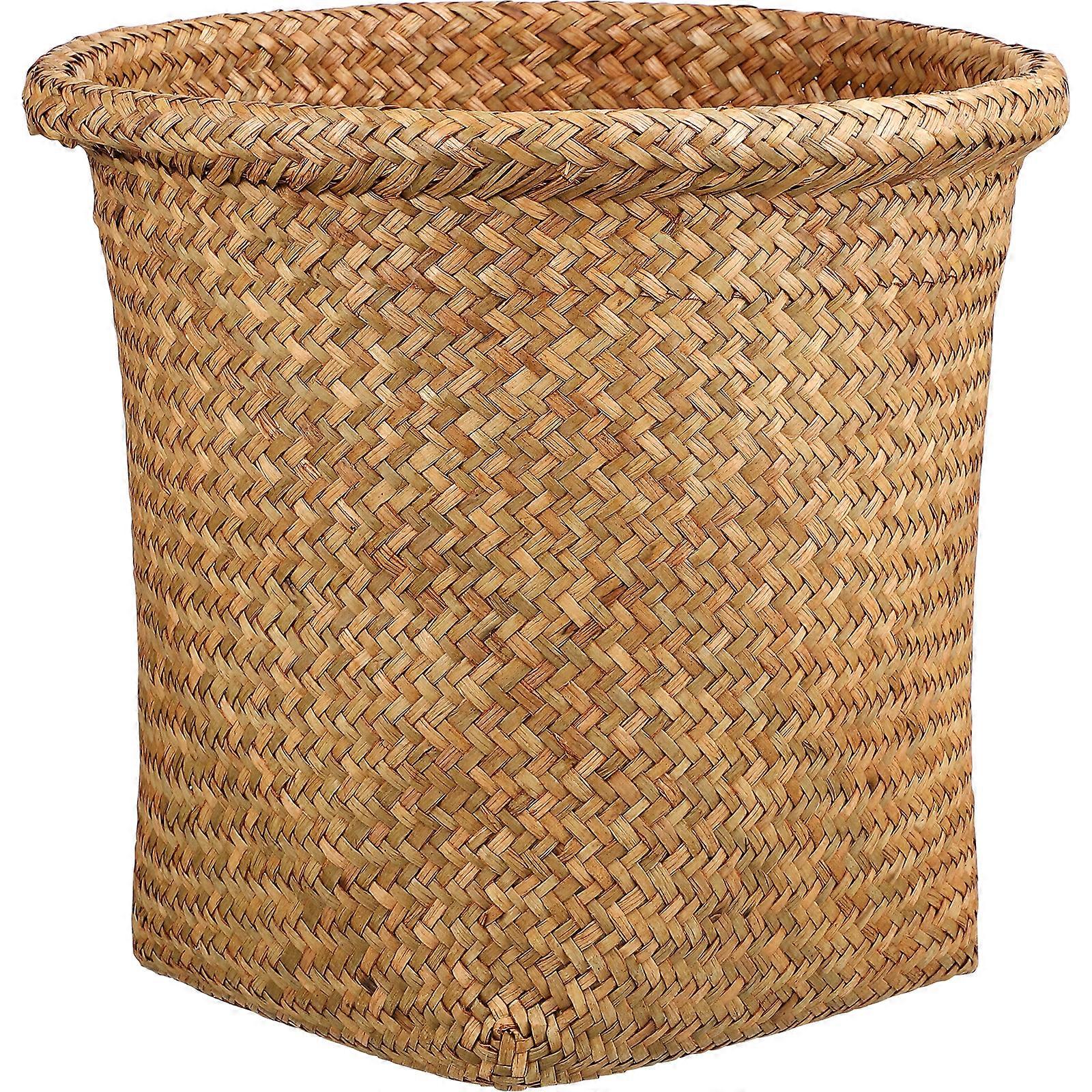 Woven Waste Basket Rattan Trash Basket Can Garbage Bin Laundry Hamper Storage Basket