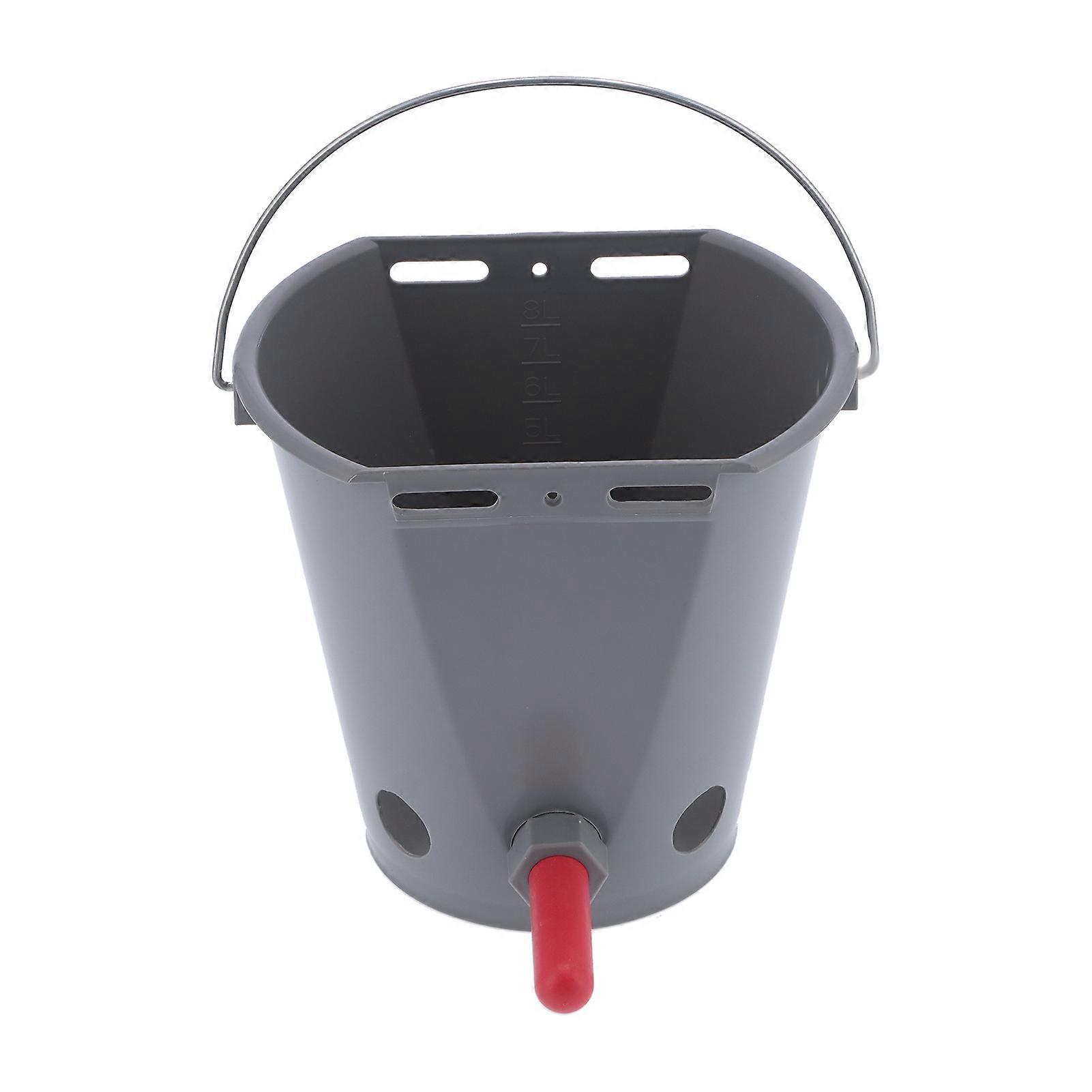 8-Liter-Futtereimer für Nutztiere, lebensmittelechtes Kunststoff-Futterfass mit 5 Nippeln, grau (für Kälber)