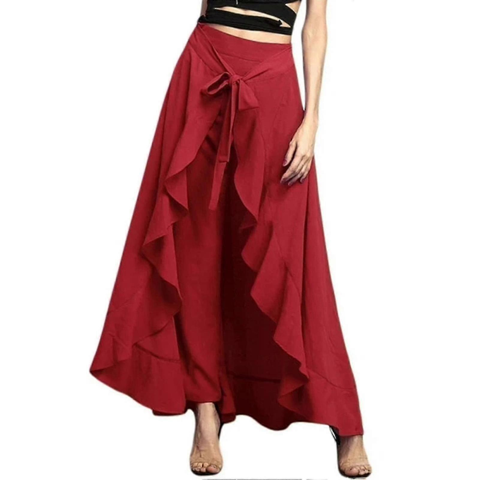 Das elegante Kleid Hose Langes Kleid Und Hose Combo 2-in-1 Design Safe Rüschen Kleid Front High Split