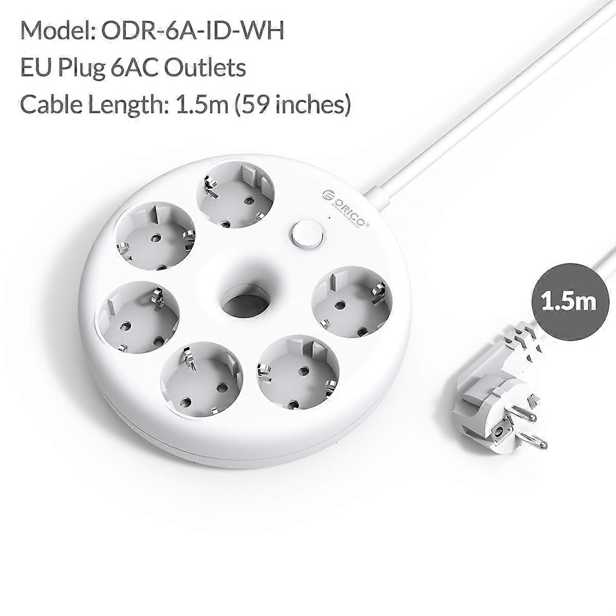 ORICO Power Strip with 1.5m Extension Cable, EU Plug, 6 AC Outlets, Overload Protection for Office and Home