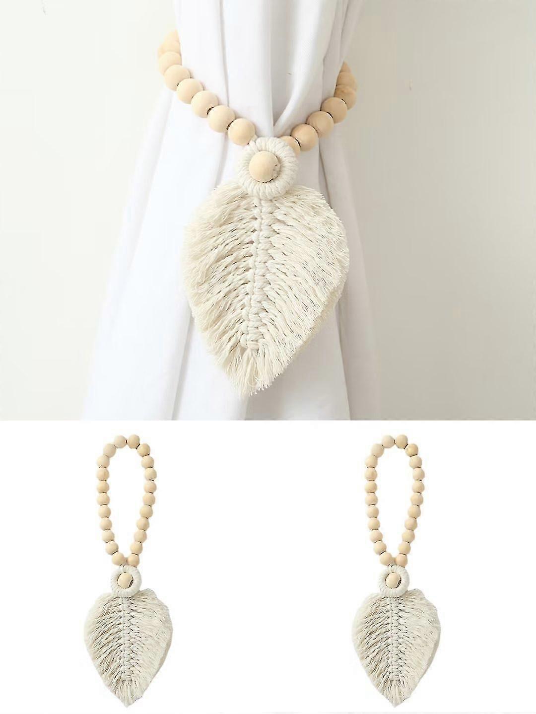 2 Pcs Cotton Curtain Tiebacks, Natural Hand Woven Window Curtain Tiebacks, Decorative Tassel Curtain Drapery Holdbacks