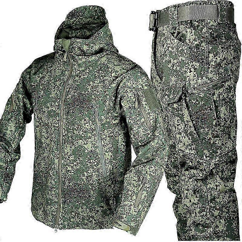 Mænd Camouflage Jakke Sæt Udendørs Hajskind Softshell Vandtæt Og Vindtæt Bukser Vinter Tykkere Militær Taktisk