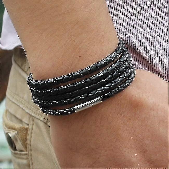 retro wrap long leather bracelet, men bangles(black)